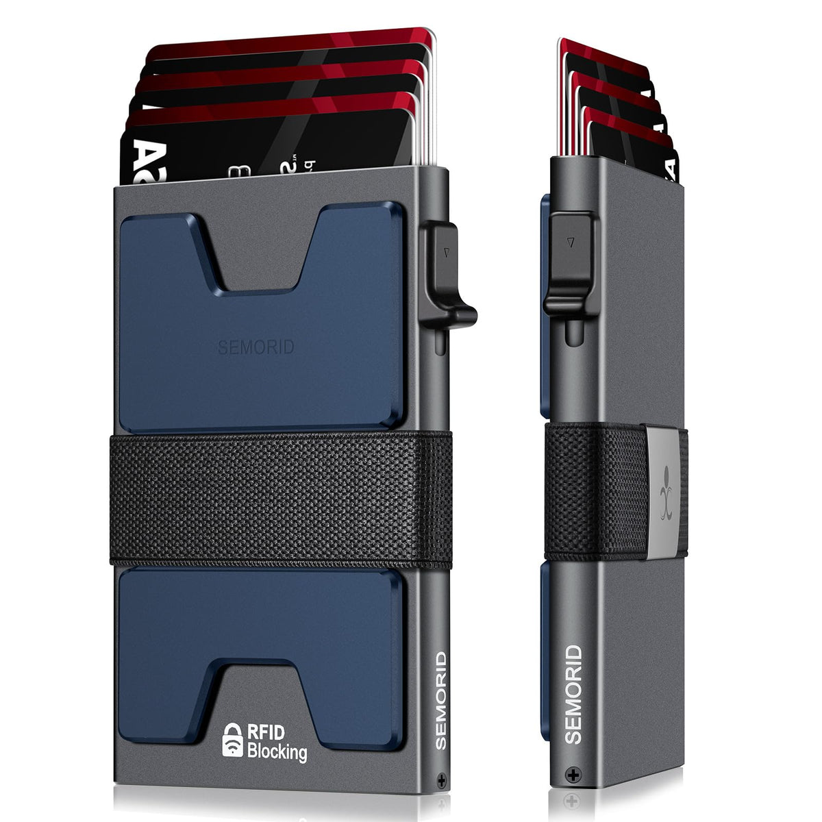 SEMORID Slim Aluminum Card Holder Wallet for Men, Durable Expandable Backplate, RFID Blocking Minimalist Metal Pop Up Wallet, Holds 12+ Cards Plus Cash