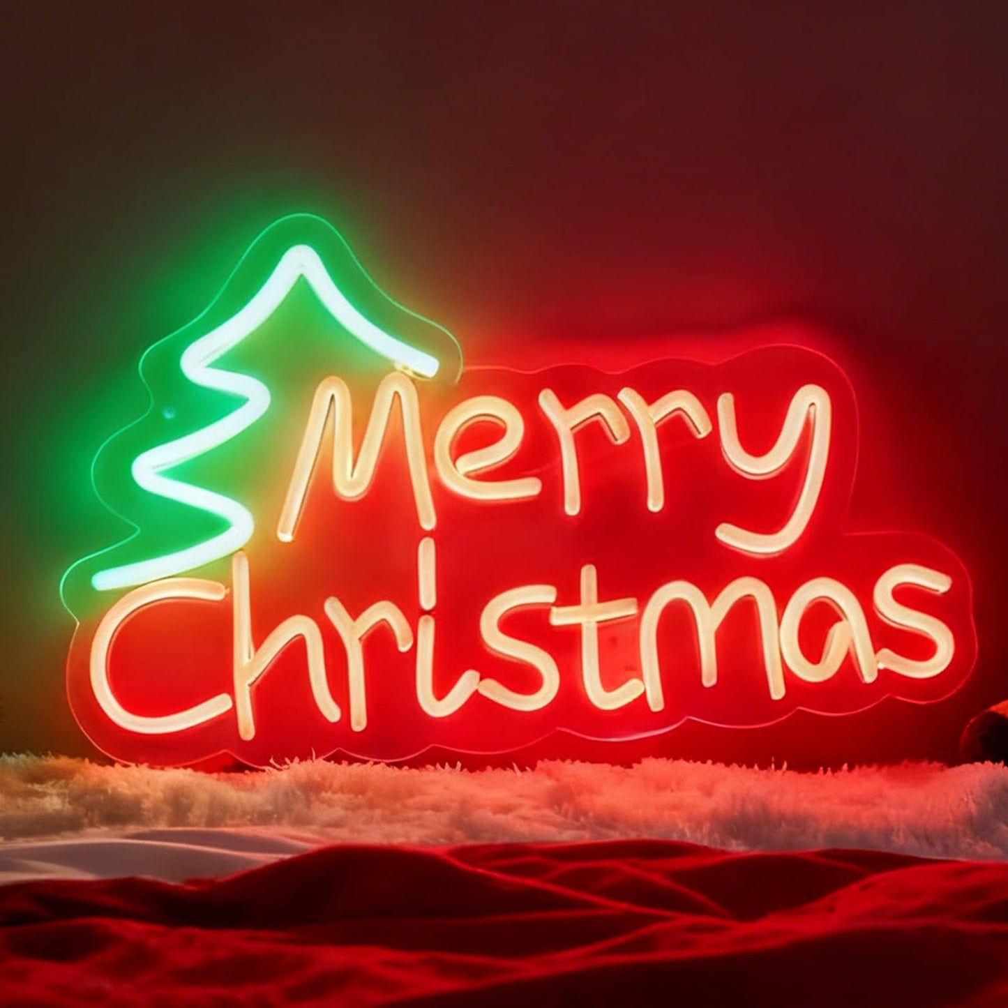 Merry Christmas LED Neon Sign, Dimmable Merry Xmas Decorative Light Holiday Theme Decor for Living Room Bedroom Party Pub Home Wall Table Festive Vibe Light Up Letters Sign, 17 x 10.2 In