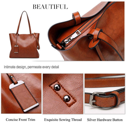 Aileese Womens Soft Leather Handbags Large Capacity Retro Vintage Top-Handle Casual Tote Shoulder Bags Brown