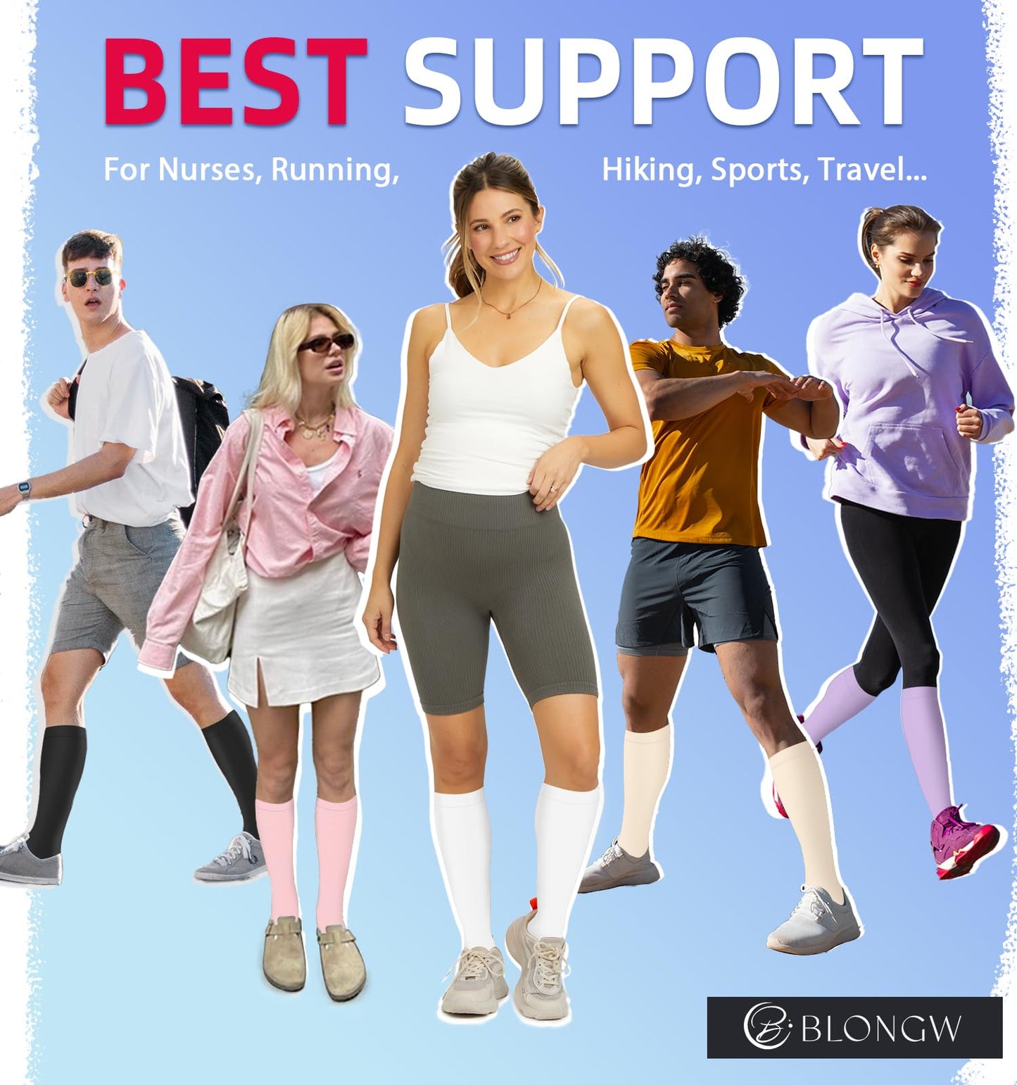 BLONGW Compression Socks for Women & Men Circulation (4 Pairs) 15-20 mmHg is Best Support for Nurses Running Hiking Travel, 04 Black/Navy/Gray/White, S-M