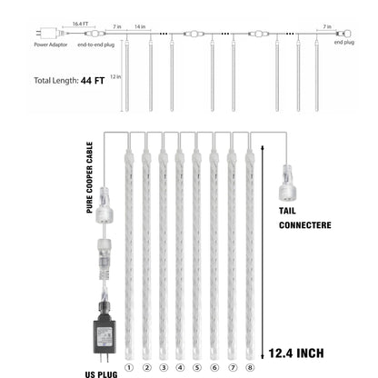 TW SHINE Christmas Meteor Shower Lights Outdoor, 864 LED 12" 24 Tubes Waterproof Christmas Lights Outdoor Plug in, Snow Falling Rain Icicle Xmas Light Decorations, White