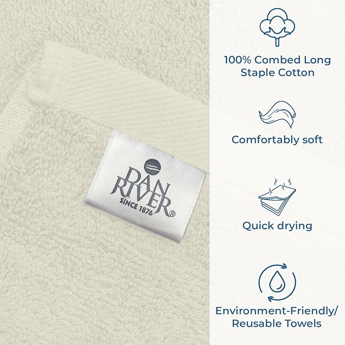DAN RIVER Bath Towels Set of 4, 27 x 54 Inches, 100% Cotton, Larger & Lighter