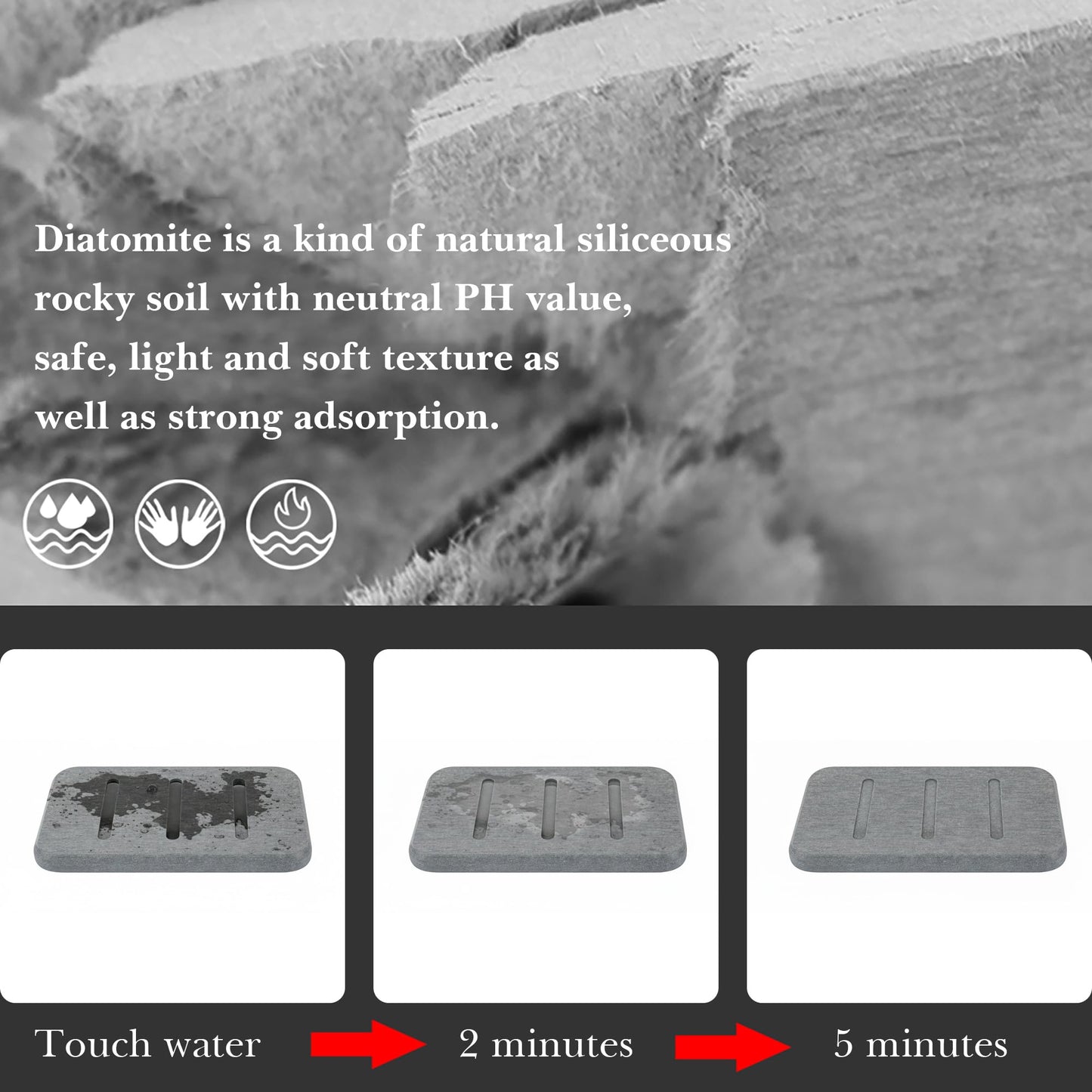 Linkidea 2 Pack Diatomite Soap Dish, Fast Drying Soap Saver, Eco-Friendly Bathroom Accessory, Compact Self-Dry Soap Container (Grey)