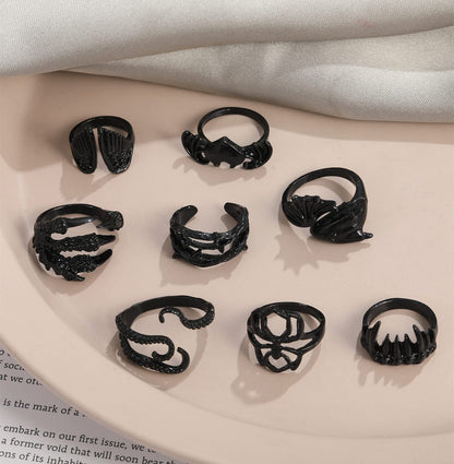 Black Gothic Vintage Rings Set - 20-30 PCS Cool Punk Snake Claw Rings Set, Y2K Snake Claw Rings, Open Butterfly Star Stacking Ring Jewelry, Gift for Men Women (Black 1)