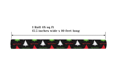 ZINTBIAL Christmas Tree Reversible Wrapping Paper Roll - Gift Wrap with Red & White Stripes on Reverse - Perfect for Holidays, Birthdays, and Halloween - 17.5 in x 33 ft (48 sq. ft)