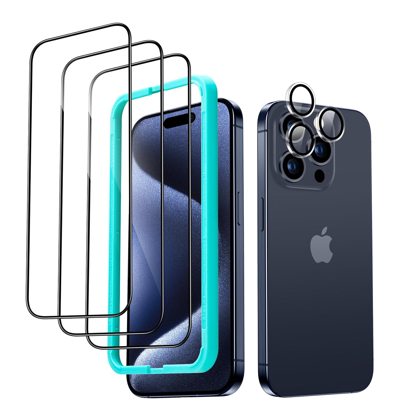 ESR 3 Pack for iPhone 15 Pro Max Screen Protector, [9H Hardness] [Military Grade Shatterproof] Full Coverage Tempered Glass Film with Easy Installation Tool, HD Clear, Scratch Resistant