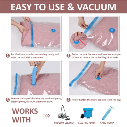 10 Space Saver Vacuum Sealed Storage Bags (2 Jumbo/2 Large/3 Medium/3 Small) with Hand Pump, Seal Bags for Clothing, Comforters, Pillows, Towel, Blanket Storage, Bedding