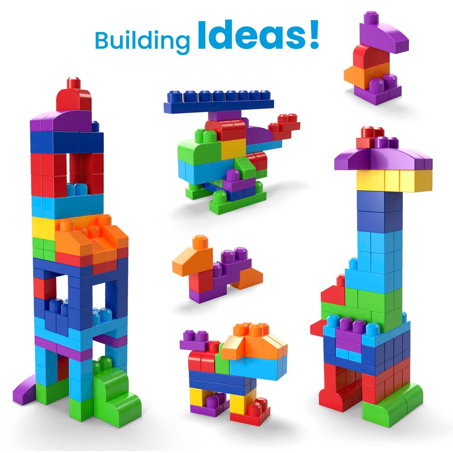 MEGA BLOKS Fisher-Price Toddler Block Toys, Big Building Bag with 80 Pieces and Storage, Blue, Gift Ideas for Kids Age 1+ Years, DCH63