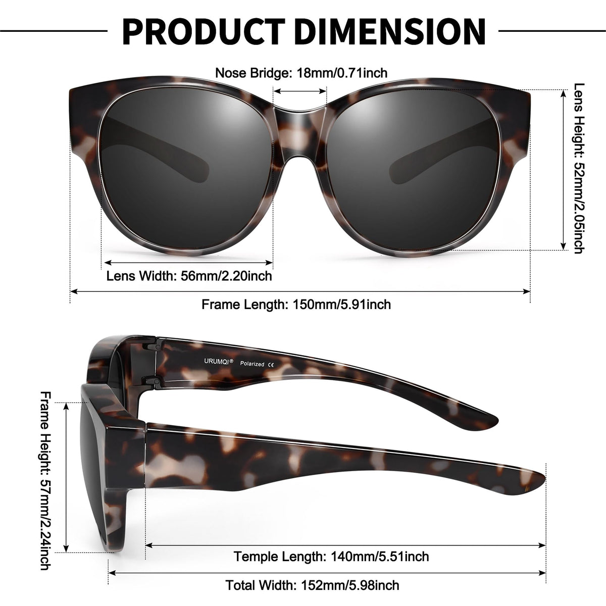 URUMQI Sunglasses Fit Over Glasses for Women, Polarized UV400 Protection Sun Glasses Trendy Round Cat Eye Shades Large Lens