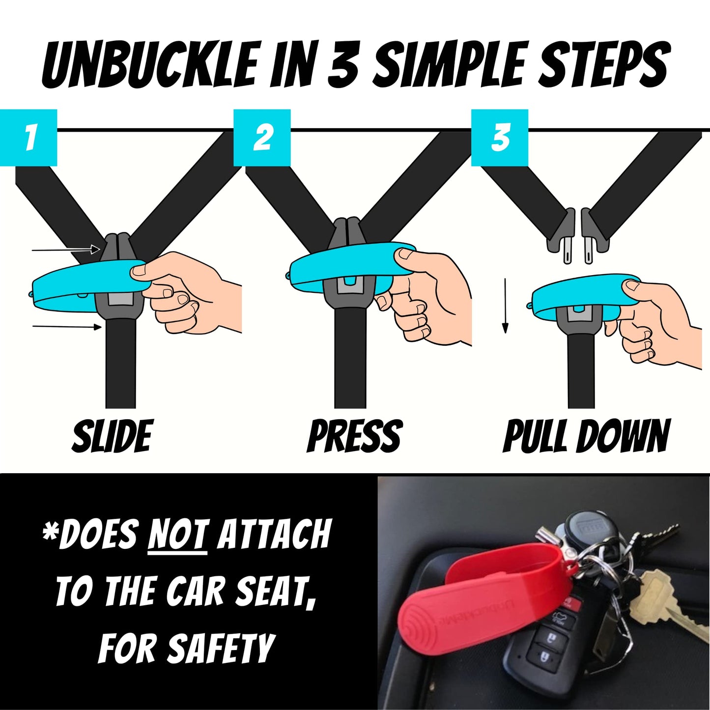 UnbuckleMe Car Seat Buckle Release Tool - As Seen on Shark Tank - Makes it Easy to Unbuckle a Child's Car Seat - Easy Tool for Parents, Grandparents & Older Children (2 Pack, Blue & Red)