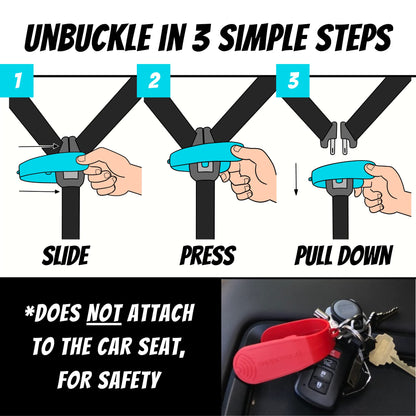UnbuckleMe Car Seat Buckle Release Tool - As Seen on Shark Tank - Makes it Easy to Unbuckle a Child's Car Seat - Easy Tool for Parents, Grandparents & Older Children (2 Pack, Blue & Red)