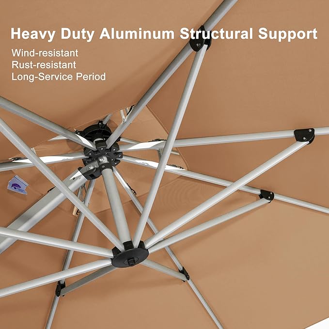 PURPLE LEAF 9ft Patio Umbrella Outdoor Square Umbrella Large Cantilever Umbrella Windproof Offset Heavy Duty Sun for Garden Deck Pool Patio, Beige