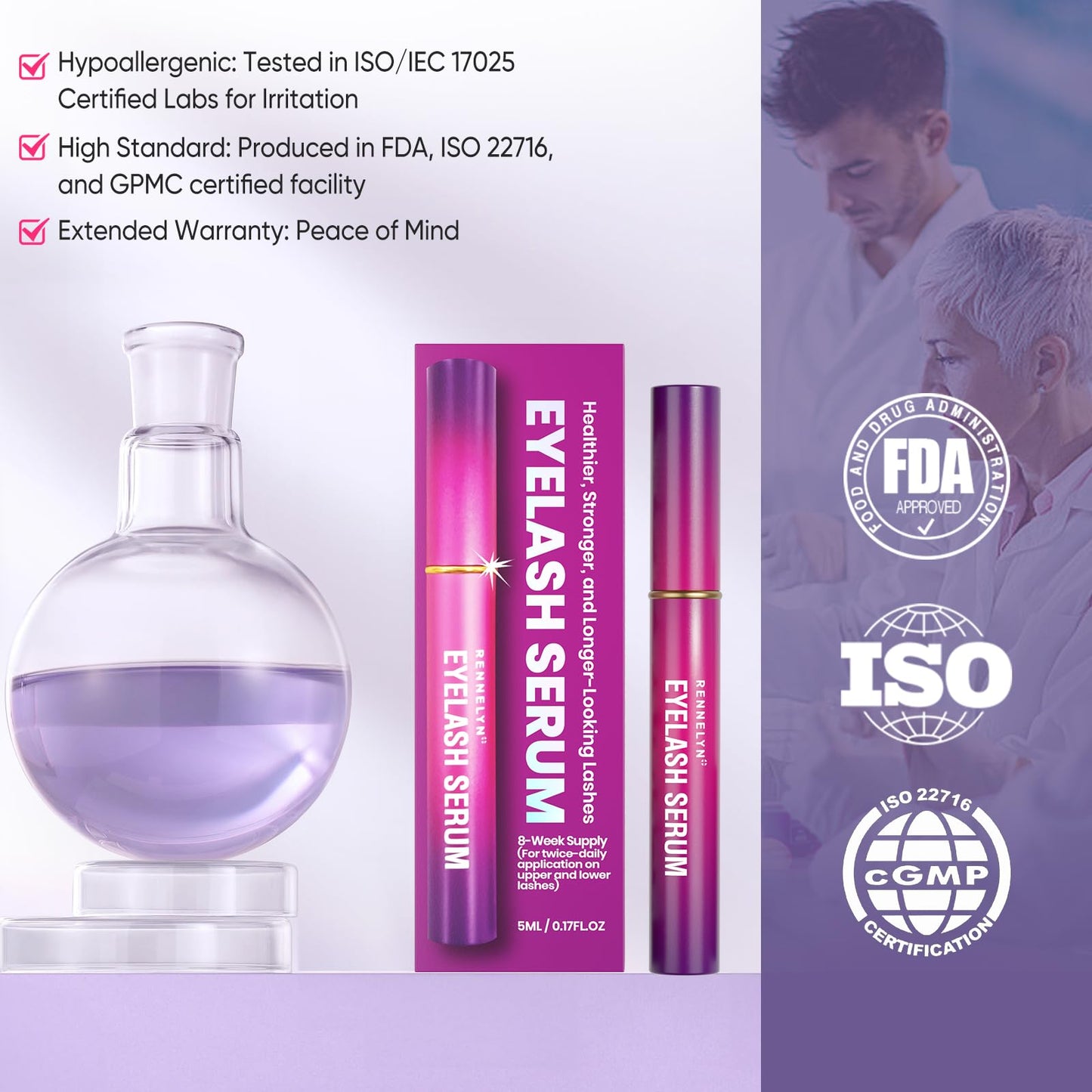 Eyelash Serum Lash Growth Enhancer: Advanced Natural Formula for Long Thickening Eyelashes (Eggplant, 5 ml)