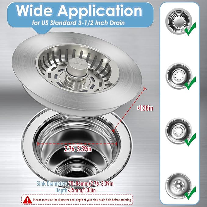 Semour 3 in 1 Kitchen Sink Drain Strainer, 304 Stainless Steel Kitchen Sink