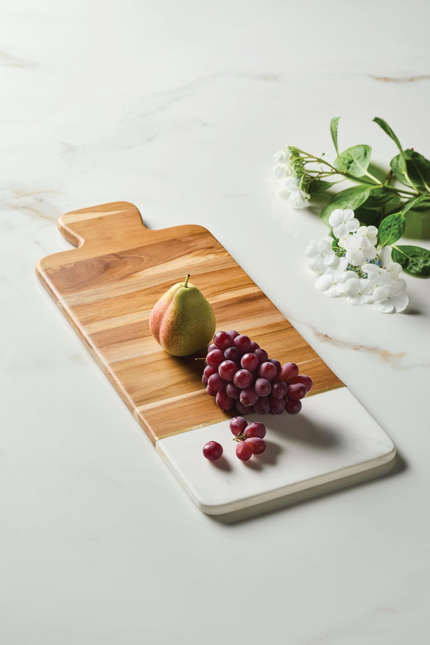 Anolon Pantryware Teak Wood and Marble Cutting Board / Teak Wood and Marble Serving Board - 9.5 Inch, Brown