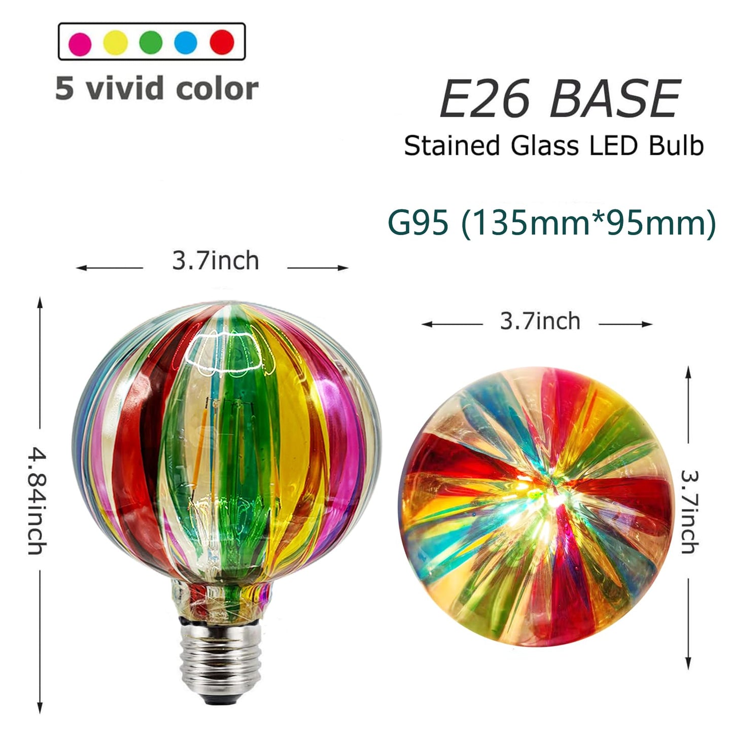 POXIN G95 Glass LED Light Bulb,E26 Base Warm Light 2700K 6 Watts LED Light Bulbs,Rainbow Sunflower Tiffany Lamp for Bedside Living Room Dormitory Dining Room Decorate Gift