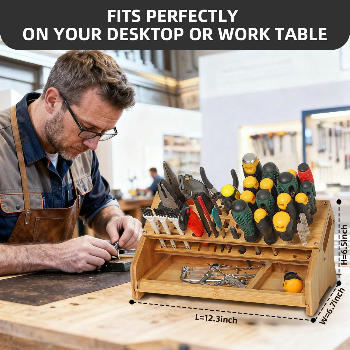 ValuXpro Bamboo Screwdriver Organizer - Tool Storage Organizer Workbench Desktop Rack - Hand Piler Tools Storage Holder -Standard Size