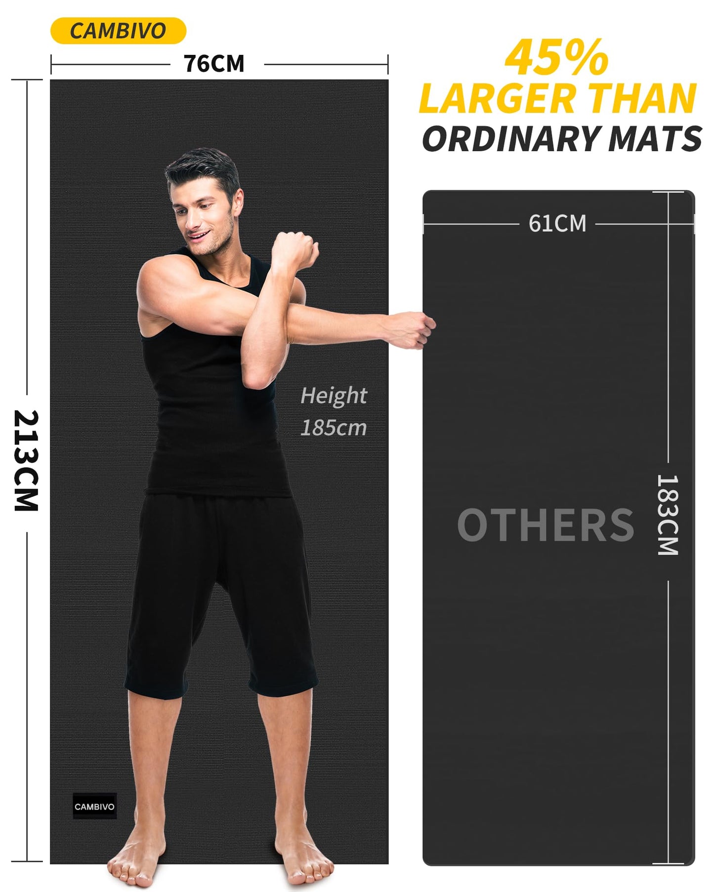 CAMBIVO Yoga Mat for Women and Men, Extra Long and Wide Exercise Mat(72"x48"/84"x30"), Large Non Slip Workout Mat for Yoga, Pilates, Fitness, Barefoot Workouts, Home Gym Studio