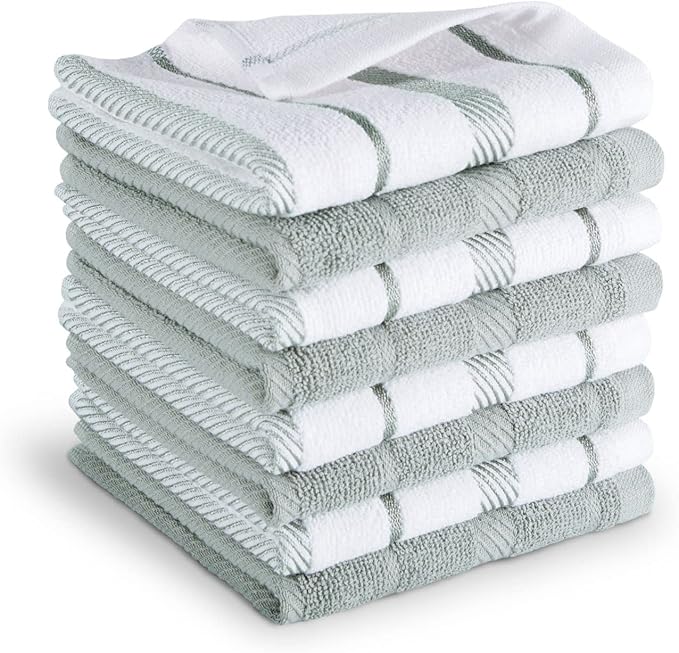 KitchenAid Albany Dishcloth 8 Pack Set, Matte Grey/White