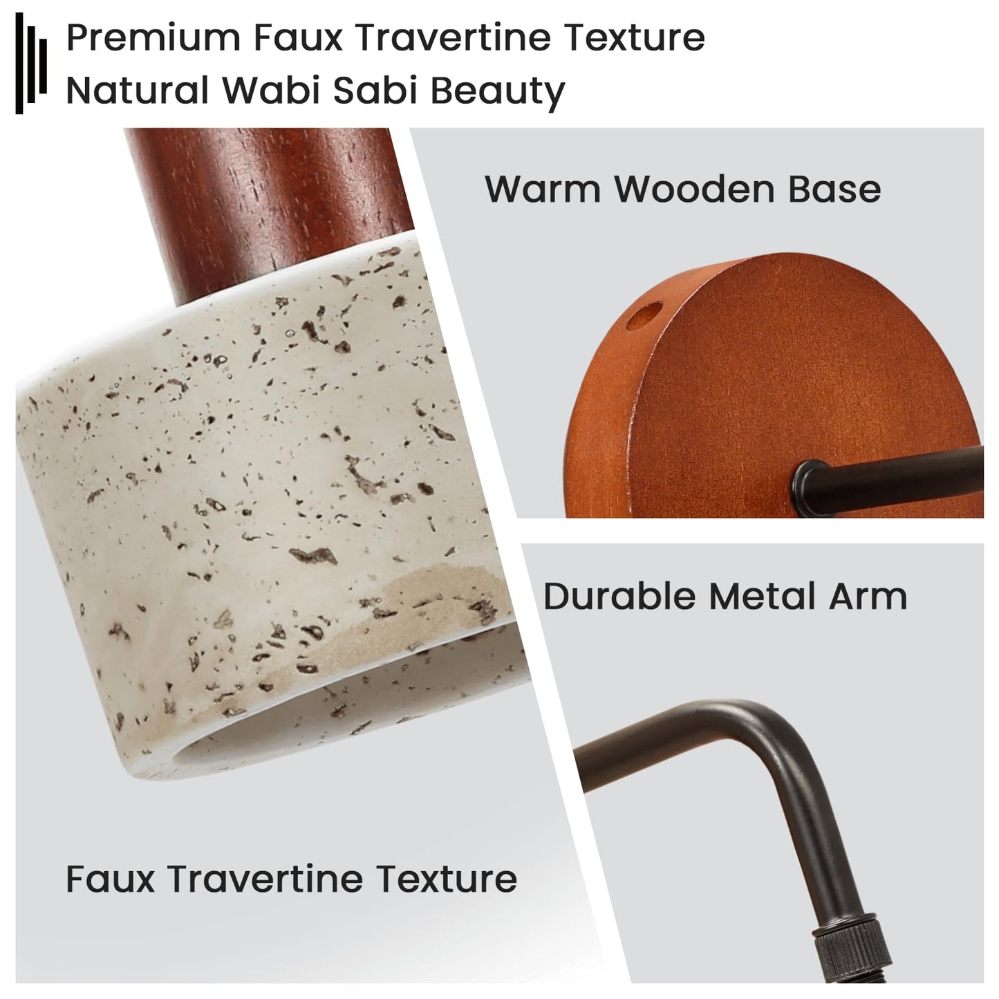 Zelipan Faux Travertine Wall Sconce, 4.7" Hardwired Wall Mounted Light, Adjustable Height Mid Century Modern Marble Lamp for Bedroom, Bedside, Reading (E26 Bulb Not Included)