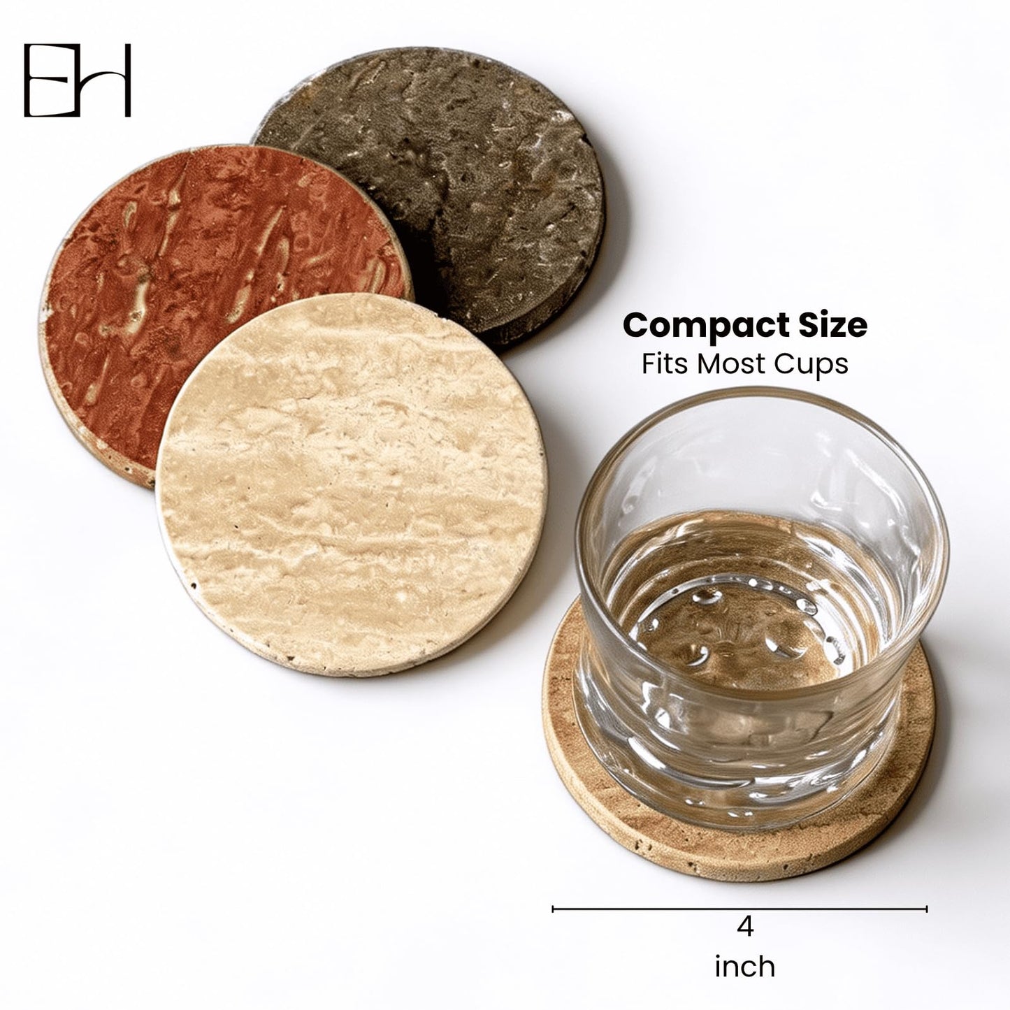 Marble Coasters Set of 4 - Stone Coaster for Drinks, Coaster with Cork for Tabletop & Coffee Table Decor, Ideal Home Decor House Warming Gifts (Quartet Travertine)