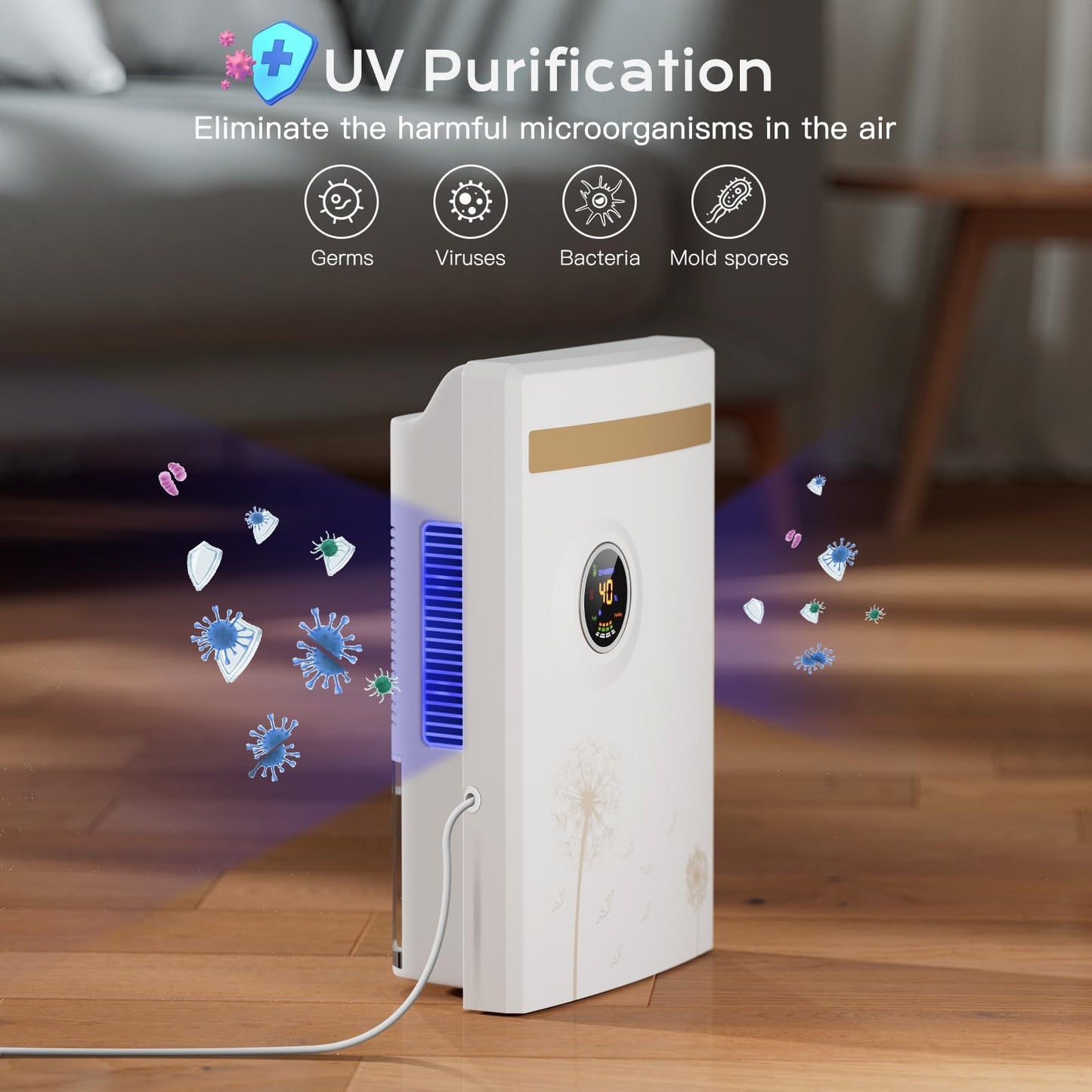 Dehumidifier for Home 2.2L, Electric Dehumidifier 2 Mode 1-24 Hour Timer UV Purification LED Display Automatic Defrosting w Remote Control Moisture & Mold Removal GB-100 for Bedroom, Bathroom, Office