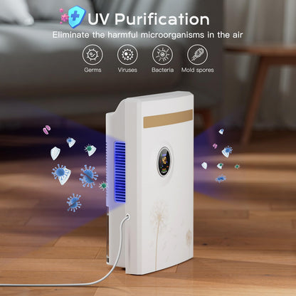 Dehumidifier for Home 2.2L, Electric Dehumidifier 2 Mode 1-24 Hour Timer UV Purification LED Display Automatic Defrosting w Remote Control Moisture & Mold Removal GB-100 for Bedroom, Bathroom, Office