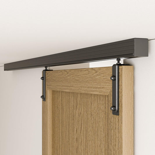 BONIKLUBA 6.6FT Ceiling Mount Box Rail Barn Door Hardware Kit,Heavy Duty Steel Sliding Barn Door Track,Fit Interior and Exterior Door,Easy Install(No Door)