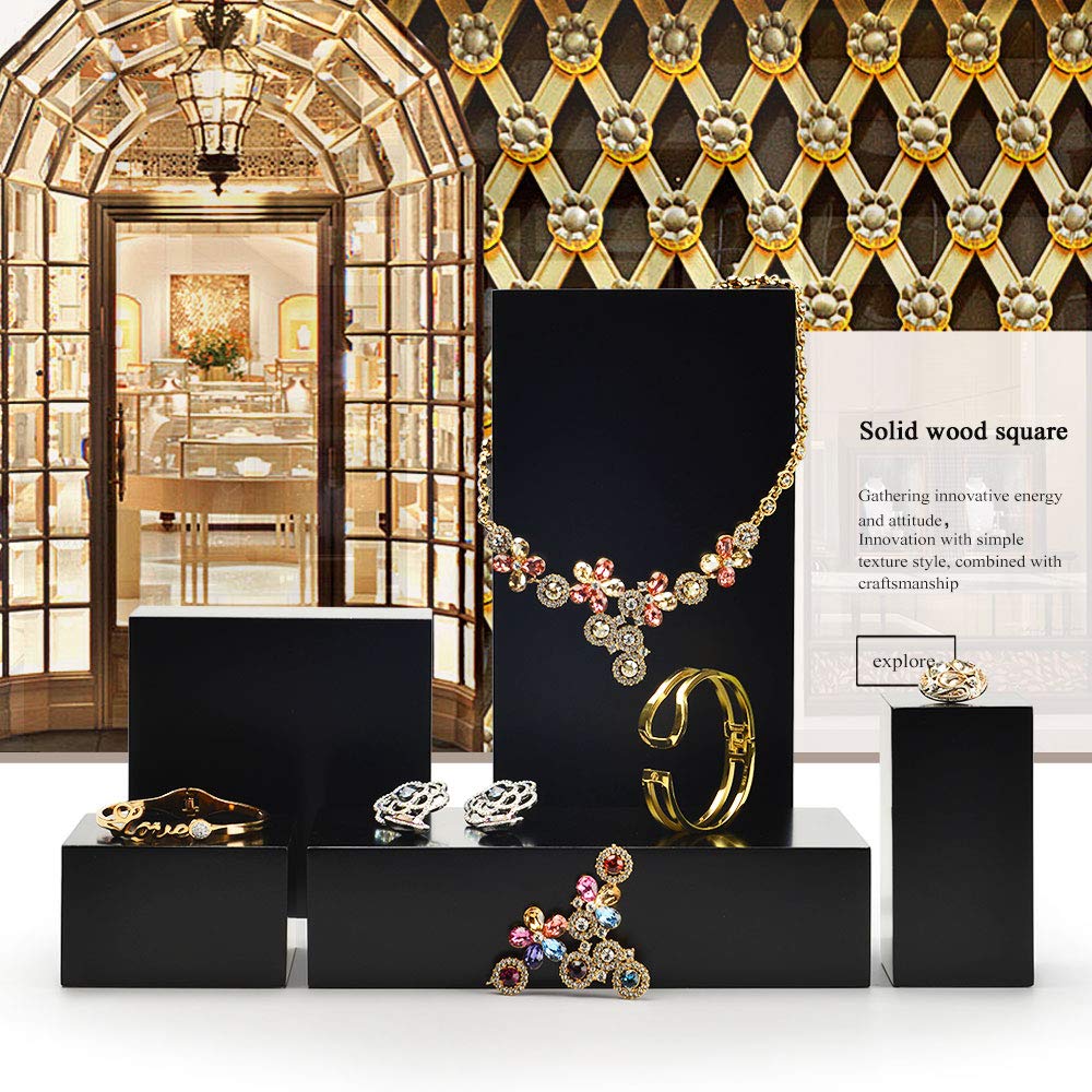 Oirlv Solid Wood Minimalism Style Jewelry Display Stand Showcase Jewelry Organizer Black Square Holder (SM05304)