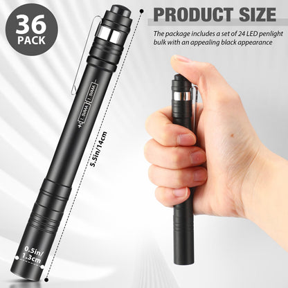 Rossesay 36 Pack Mini Pen Flashlights Bulk Gifts LED Pen Lights Aluminum Pocket Flashlights with Clips Small Handheld Torches for Men Camping Hiking Emergency Outdoor (Black)