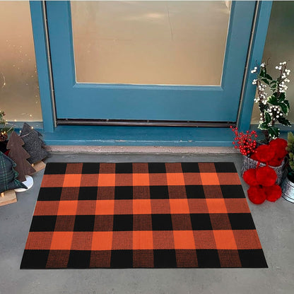 WAYYE Buffalo Plaid Outdoor Rug Checkered Area Rug Washable Doormats Indoor Outdoor Rugs for Layered Front Door Mats, Porch, Entryway, Kitchen, Farmhouse (Orange and Black Plaid, 2'3'' x 3'7'')