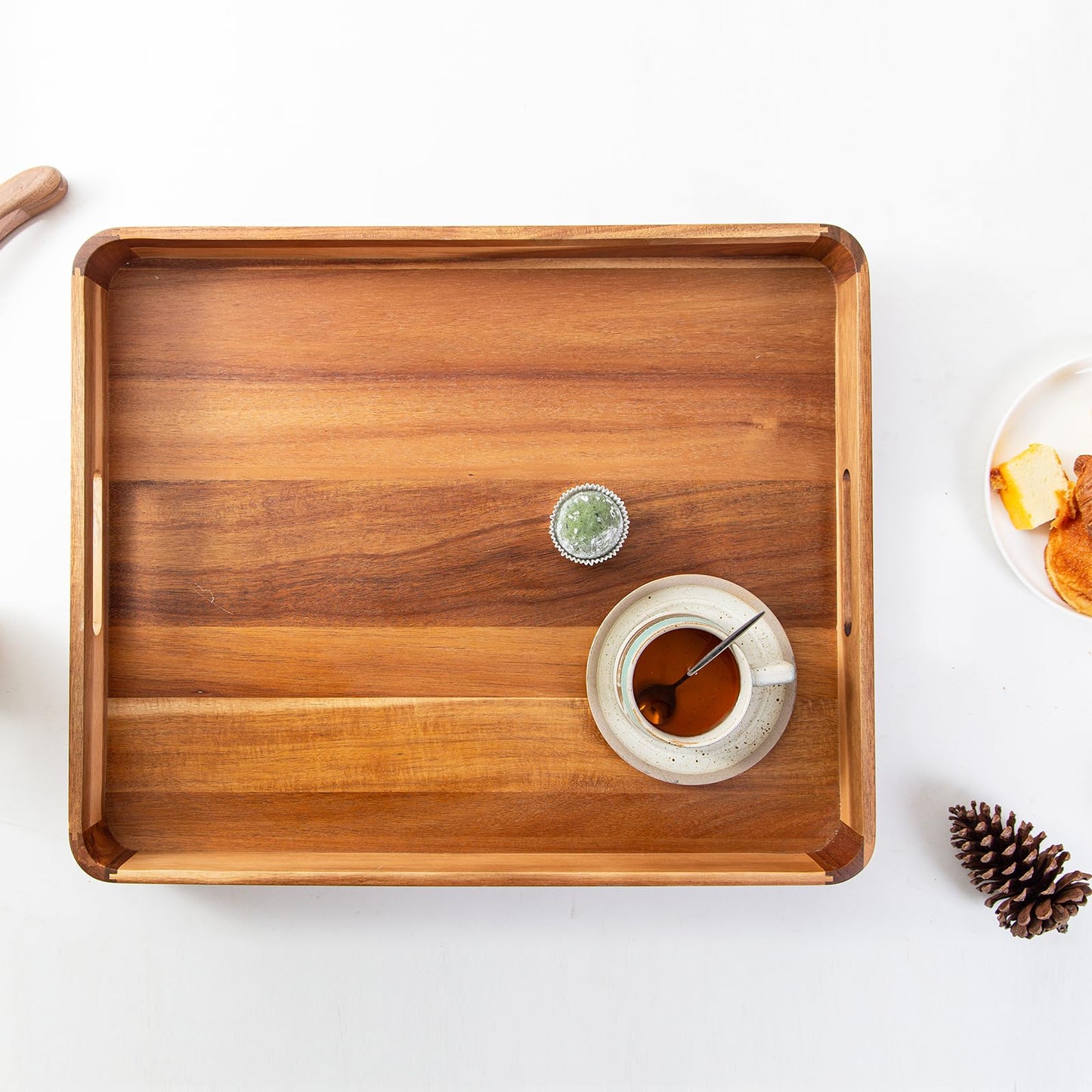 Wooden Serving Tray with Handles,Rustic Ottoman Tray for Kitchen Counter/Coffee Table/Living Room Decor,Versatile Tray for Party Wood ServingTray for Dinner/Breakfast/Snack Entertaining Guests