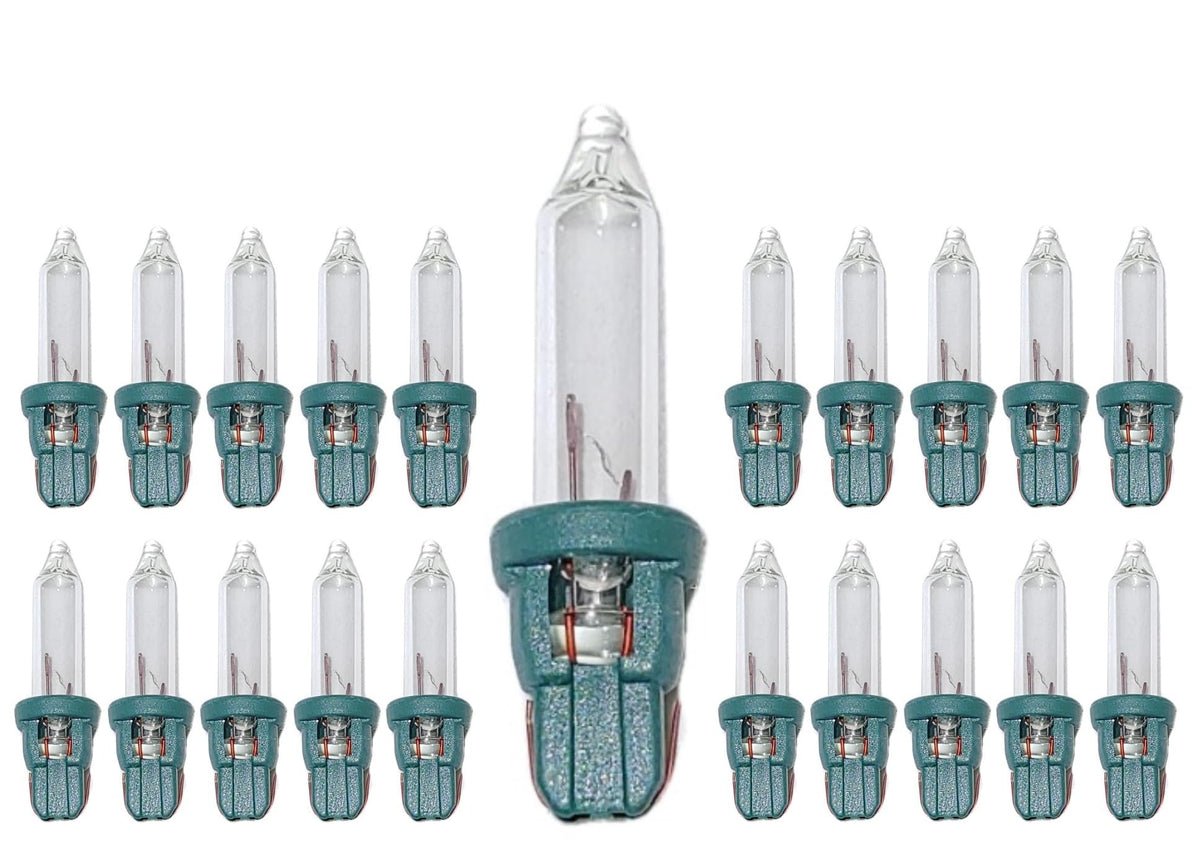 20 Clear D, 20x Mini 2.5 Volt V 0.425 Watt W Clear Christmas Incandescent Light Bulbs Replacement Tree Lights Green Base 2.5 Volts By JL Missouri