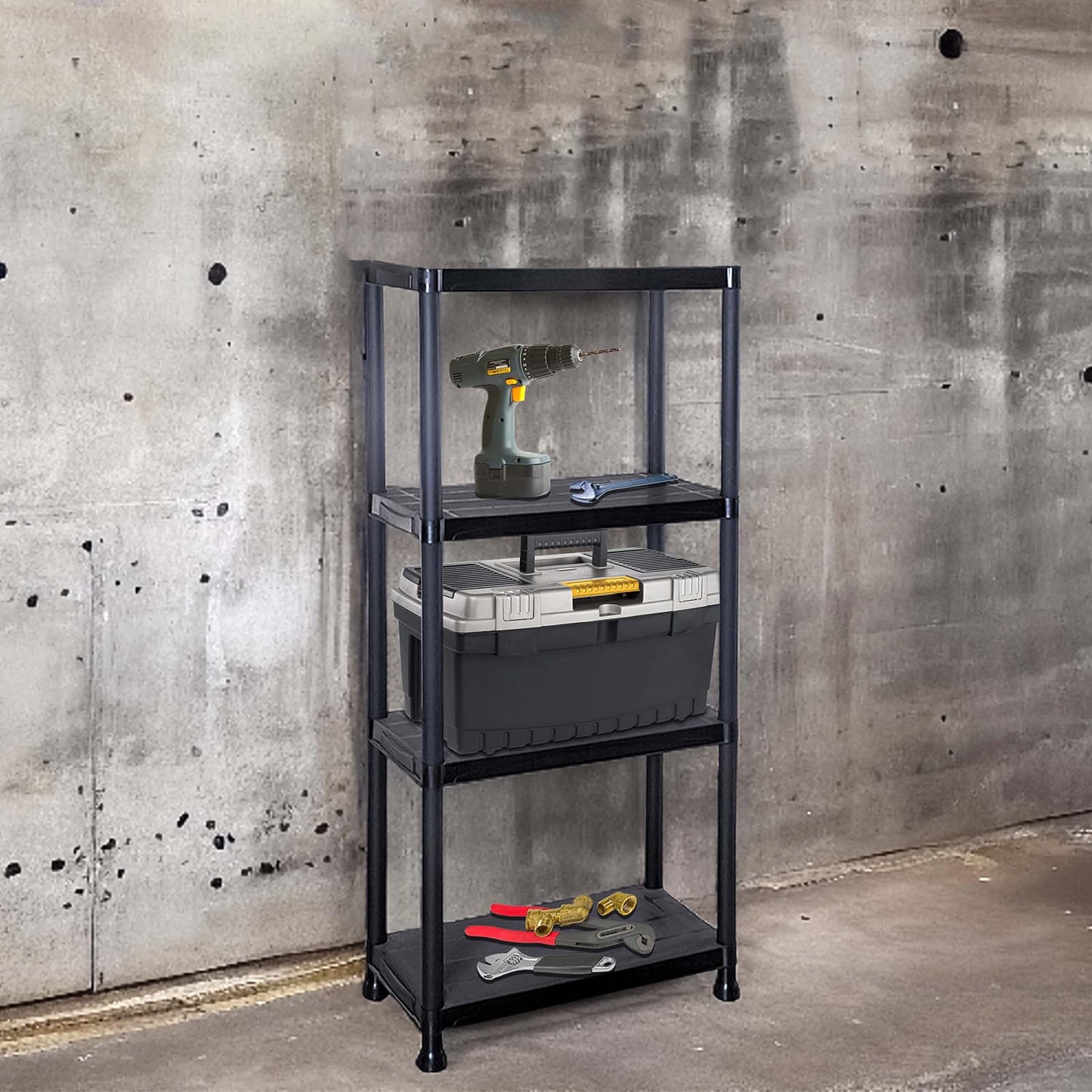 3/4/5 Tier - Plastic Shelving Unit | Garage Shelving Units | Storage Shelves | Shelving Units for Storage | Plastic Racking | Racking Shelving Unit Warehouse, Garage, Shed, and Workshop (4 Tier)