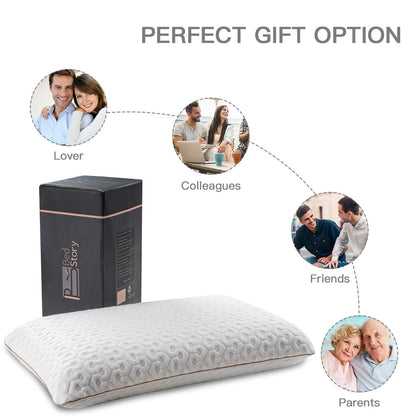 BedStory Memory Foam Pillow, Neck Pillows for Sleeping, Cervical Bed Pillow for Neck Support - Side Back Stomach Sleepers, Removable Washable Cover & Ventilated Design (60X40X13CM)