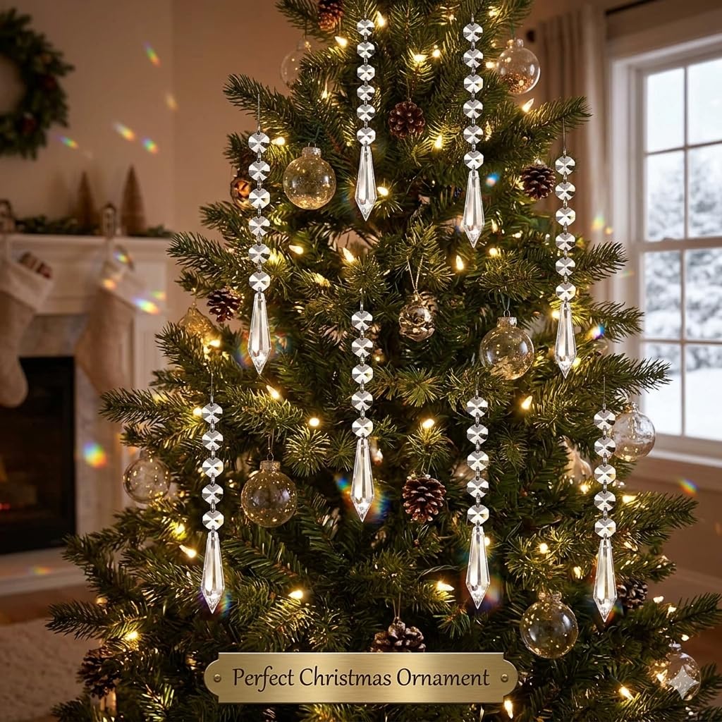HOHIYA 30 Pack Acrylic Hanging Crystals for Centerpieces, Prism Chandelier Pendants Wedding Decorations Christmas Tree Ornaments Light Reflecting Crystal Garland for DIY Crafts & Home Decor
