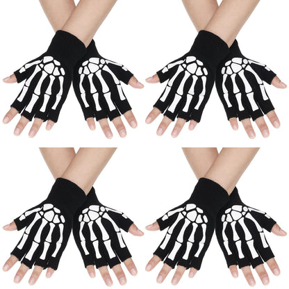 SATINIOR Skeleton Fingerless Gloves for Men Women Halloween Costume Skull Goth Bone Hand Glove Unisex Skeleton Gloves(4 Pairs)
