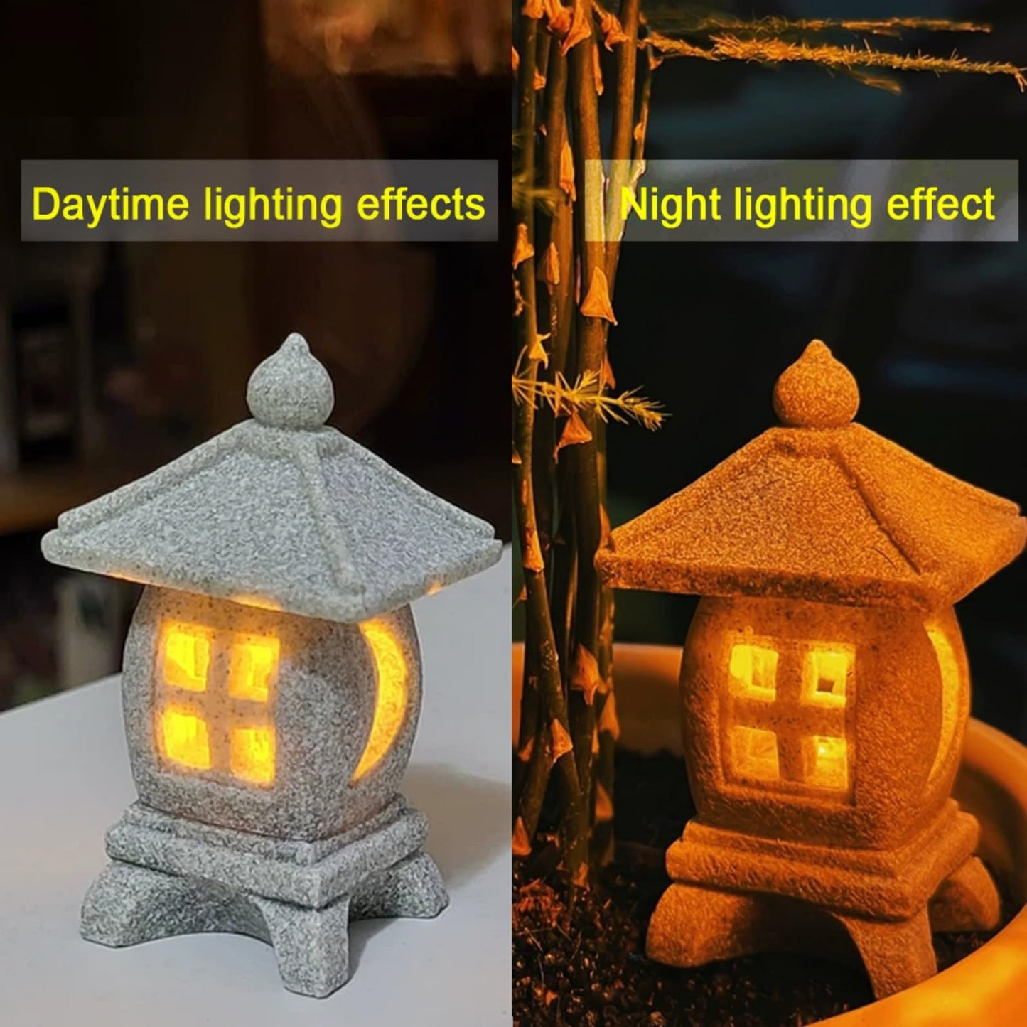 Daisylily Japanese Pagoda LED Lamp Statue Figurine, LED Lantern Pagoda Statue Figurines for Home Table Decor - Style B