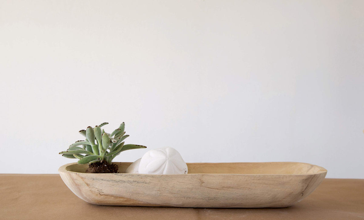 Creative Co-Op Paulownia Wood Oval Bowl