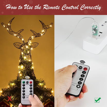 Roylvan Christmas Tree Topper with 8 Lighting Modes, Reindeer Tree Topper Light with 30 LEDs USB Powered Xmas Treetop Warm Light Tree Decoration Indoor Outdoor Home Decor, 3.3FT Cable