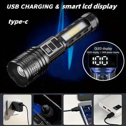 1PC/2PCS high Brightness Rechargeable LED flashlights, with a Total of 7 Modes, COB Side Light - red Blue Flash with Digital Display Function, Gift Box Set, Suitable for Emergency situations (2)