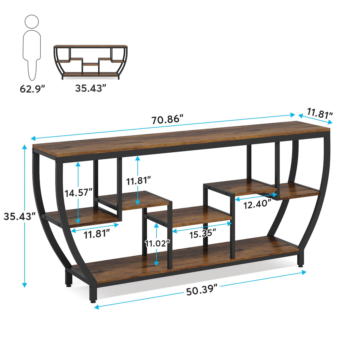 Tribesigns 70.9 Inch Long Sofa Table with Shelves, Rustic Console Table with Storage, Industrial Entryway Table TV Stand, Behind Couch Table Accent Tables for Living Room, Hallway, Foyer