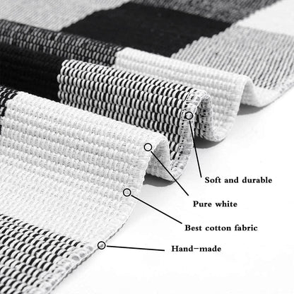 SEEKSEE Cotton Buffalo Plaid Rug 27.5"x43" Black and White Checked Rug Washable Doormats Indoor Outdoor Rugs for Layered Front Door Mats, Porch, Kitchen, Farmhouse, Entryway