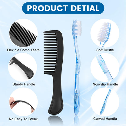 HQSLsund 10 Sets Personal Hygiene Kit Bulk, Disposable Toothbrushes with Toothpaste Floss Comb Soap and Cover, Toiletry Kits Homeless Supplies Bulk for Women,Men,Travel,Homeless