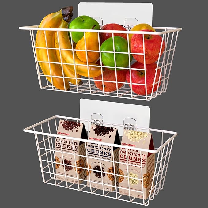MaraFansie Wall Wire Baskets Bin No Drilling Adhesive Hanging Baskets Wall
