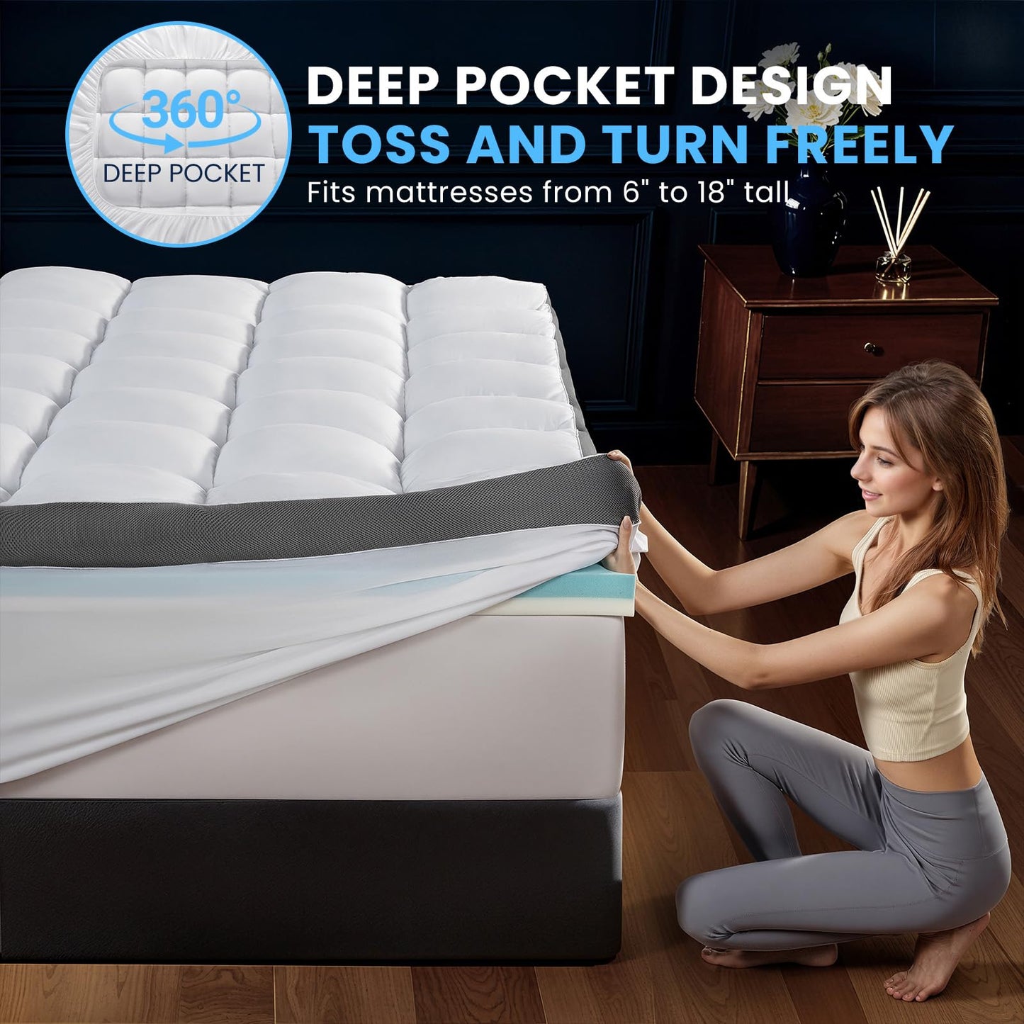 LIANLAM 5 Inch Dual Layer Memory Foam Mattress Topper - 2.5 Inch 1500GSM Fluffy Soft Pillow Top Mattress Cover and 2.5 Inch Cooling Gel Memory Foam for Back Pain Relief (Twin XL, 39"x80")