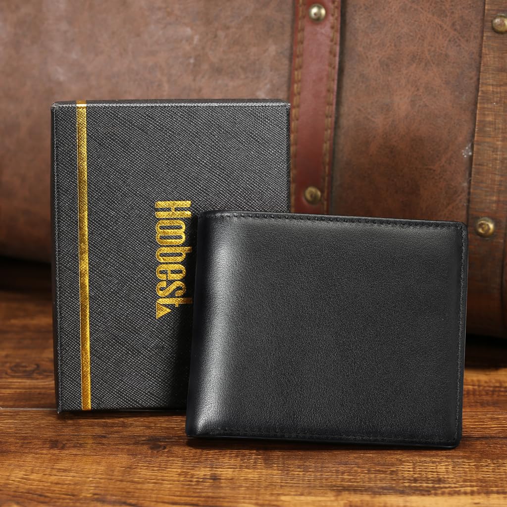 Hoobest RFID Blocking Genuine Leather Wallet, Men Slim Wallets with RFID Block Technology,Stop Electronic Pick Pocketing-Travel Wallet