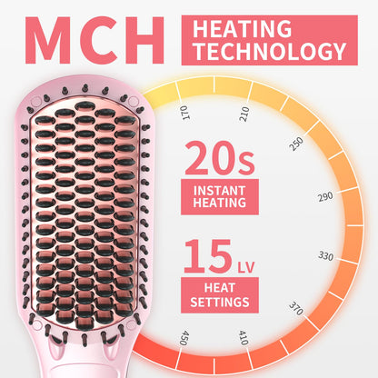 Hair Straightener Brush Straightening Brush Ceramic 2-in-1 Ionic Straightening Brush with Anti-Scald Feature,MCH 20s Fast Heating up, 170℉-450℉,LCD Display, Dual Voltage