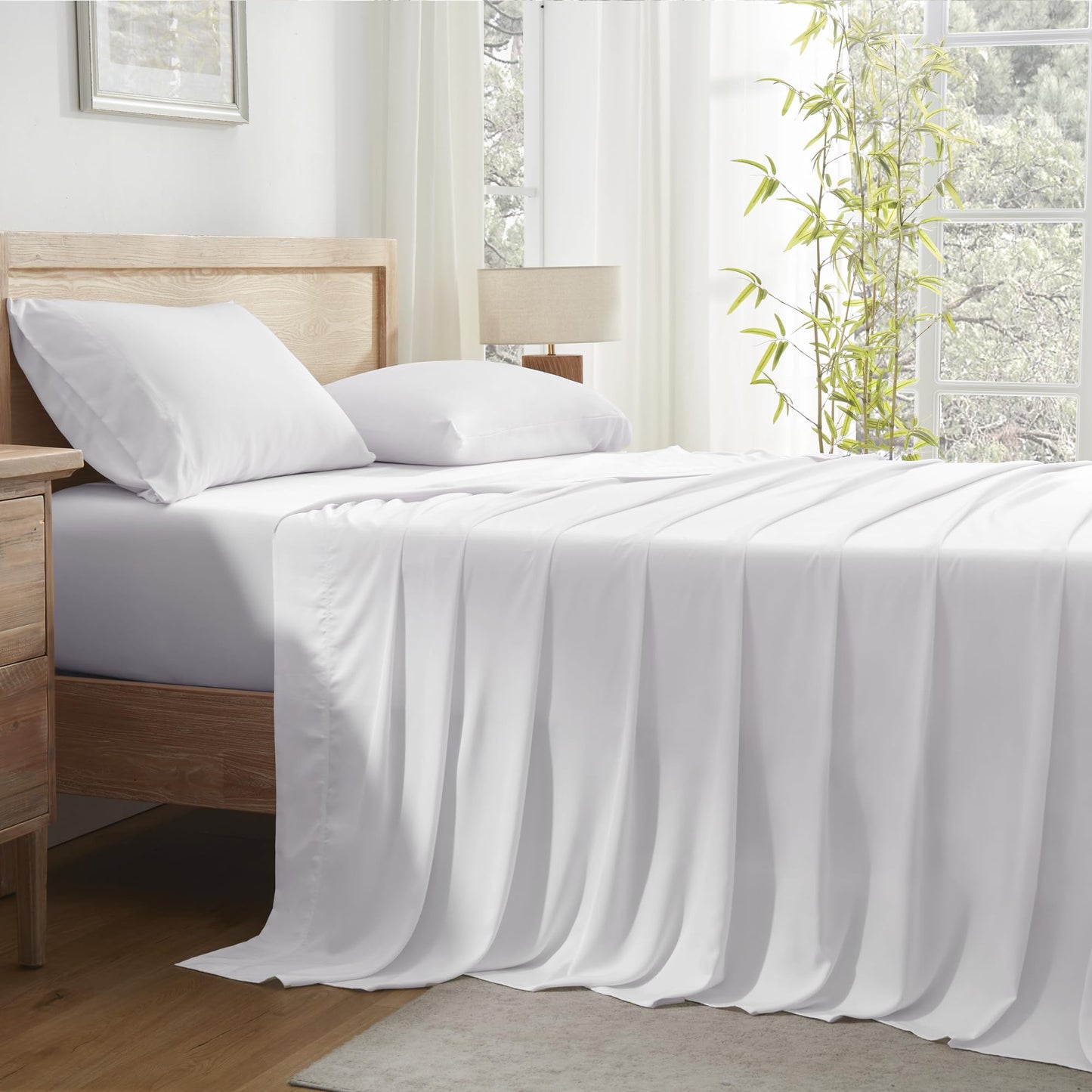 Andency White King Sheets Set, 100% Viscose Derived from Bamboo, Cooling Summer King Size Sheets Set, Deep Pocket Up to 16", Silky Soft Bed Sheets, Hotel Luxury Breathable Bedding Sheets & Pillowcases