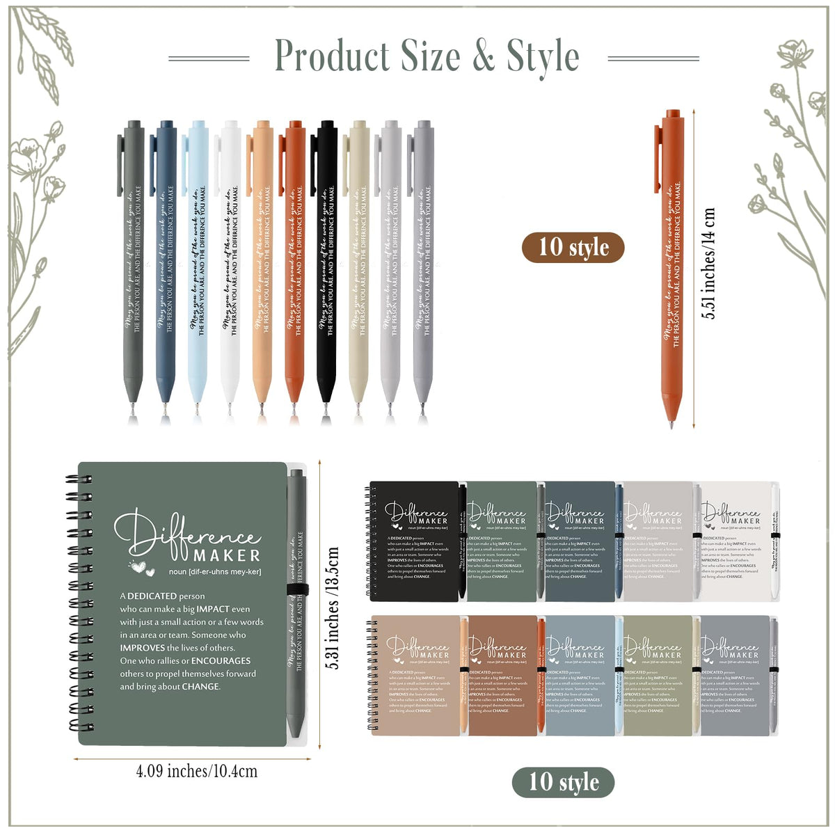 Resurhang 20 Sets Difference Maker Employee Appreciation Gifts Bulk Inspirational A6 Spiral Notebooks Journal with Ballpoint Pens for Social Worker Volunteer Coworker Staff Team Gifts (Neutral Colors)